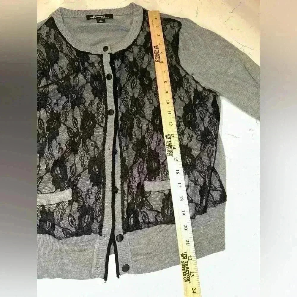 Sharagano Studio Cardigan & Skirt black and gray sz 10 Skirt Large Cardigan - Picture 12 of 12